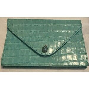 Karen Callan Designs Turquoise Blue Croc Embossed Envelope Clutch Ladybug